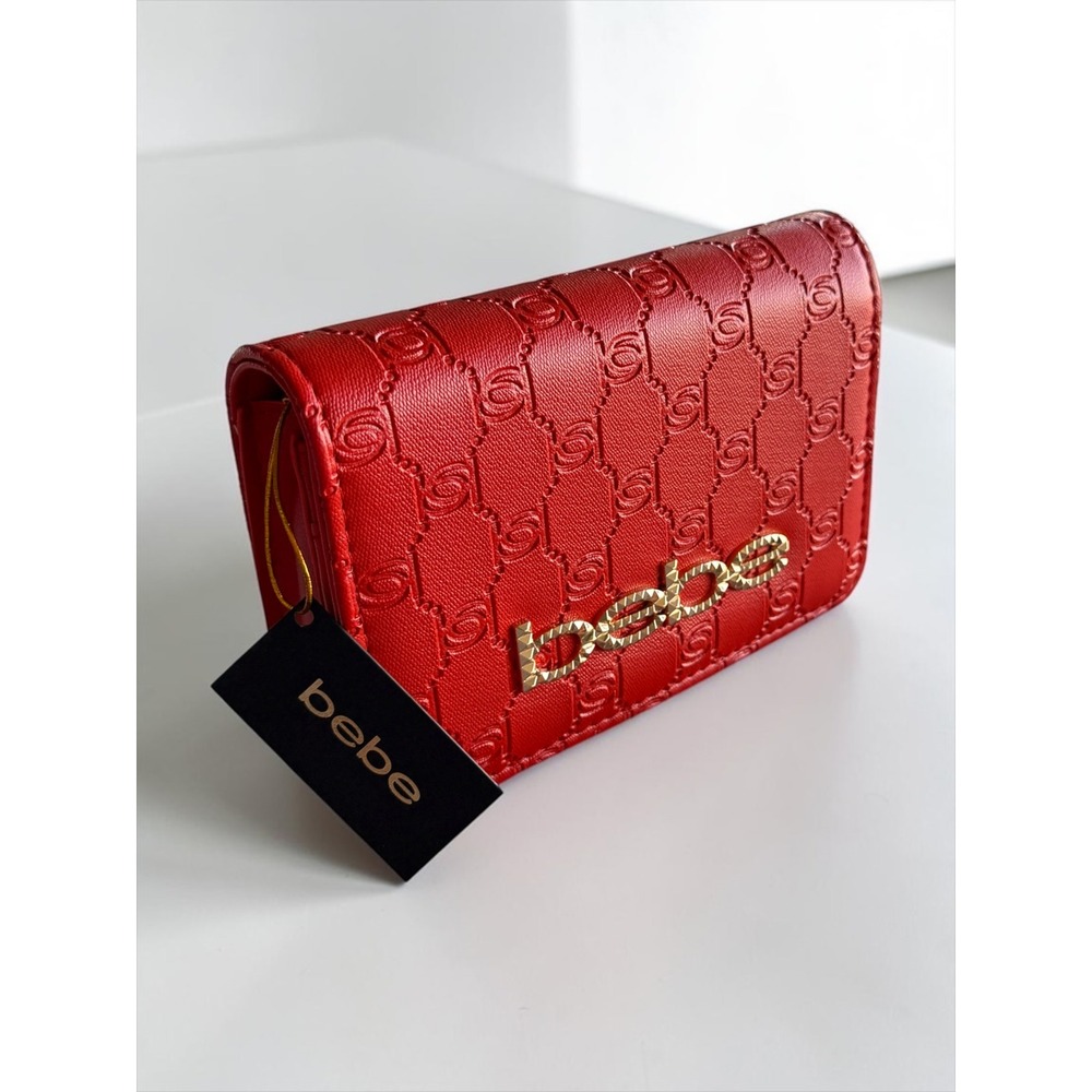 Bebe Celia Monogram Flap Crossbody Bag Orange Gold Studded Logo E04-4277M